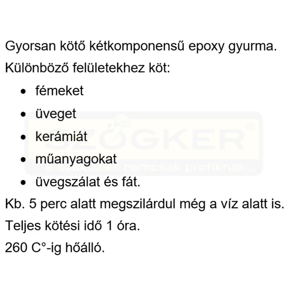 RAGASZTÓ EPOXY GYURMA GYORSAN KÖTŐ,VÍZÁLLÓ 50GR PLASTELIT