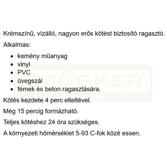 RAGASZTÓ EPOXY 5PERCES 25ML KEMÉNY MŰANYAG,PVC-T IS RAG.2K DEVCON S-220 22045