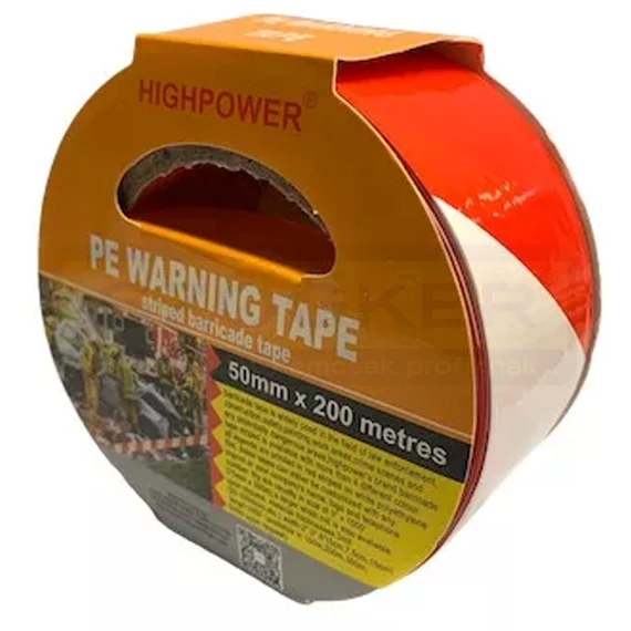 JELÖLŐSZALAG PIROS-FEHÉR 200M 50mm SZÉLES NEM.ÖNT.- KORDON HIGHPOWER HP1229
