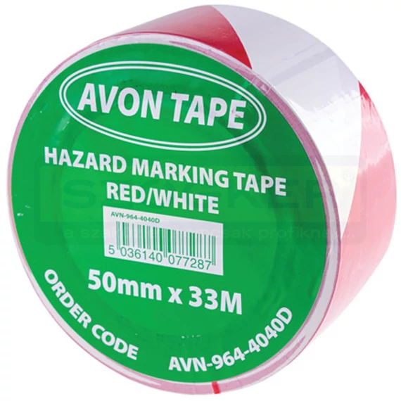JELÖLŐSZALAG PIROS-FEHÉR 33M 50mm SZÉLES ÖNTAPADÓS AVON 964-4040D