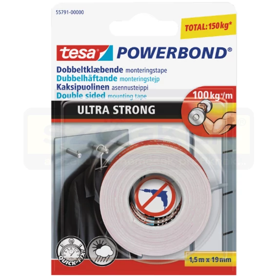 TESA SZALAG POWERBOND 55791 KÉTOLDALAS RAGASZTÓSZALAG 1,5M*19mm ULTRAERŐS