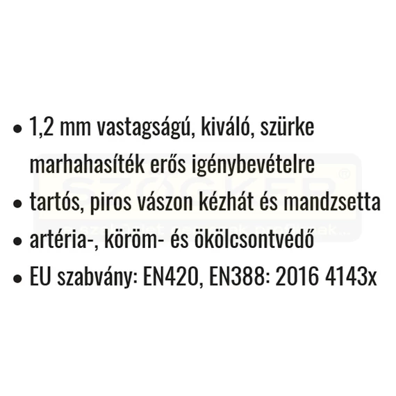 VÉDŐKESZTYŰ PIROS VASTAG 12 MARHA HASÍTÉKBŐRBŐL ERŐSÍTETT IMPORT 1155L