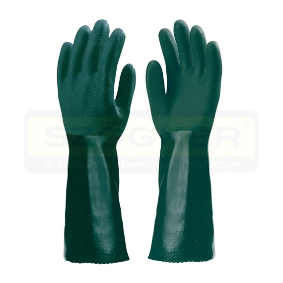 VÉDŐKESZTYŰ MÁRTOTT POLIMER 09 ZÖLD VEGYSZERÁLLÓ 40cm COVERGUARD 3739