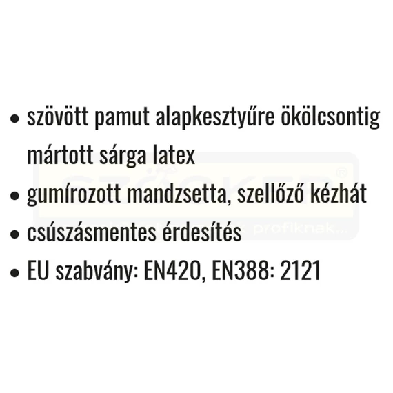 VÉDŐKESZTYŰ MÁRTOTT LATEX 10 SÁRGA,CSÚSZÁSBIZTOS COVERGUARD 3800