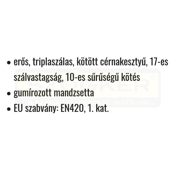 VÉDŐKESZTYŰ PAMUT FFI FEH.9-10 TRIPLASZÁLAS CÉRNA, GUMIS COVERGUARD 4335