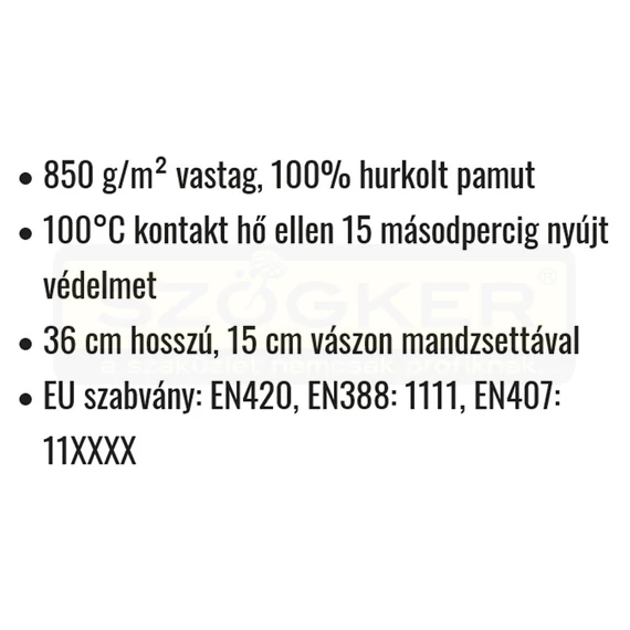 VÉDŐKESZTYŰ PAMUT FEHÉR 10 HŐÁLLÓ 100C°, HURKOLT COVERGUARD 4715