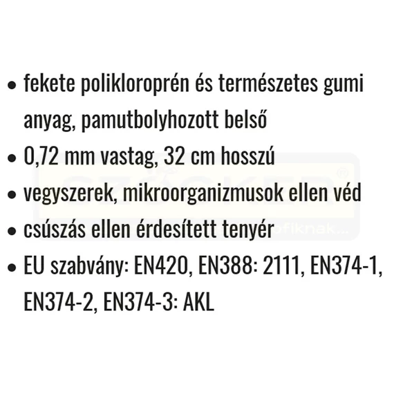 VÉDŐKESZTYŰ NEOPRÉN 11 MÁRTOTT FEKETE VEGYSZERÁLLÓ EUROTECHNIQUE 5311