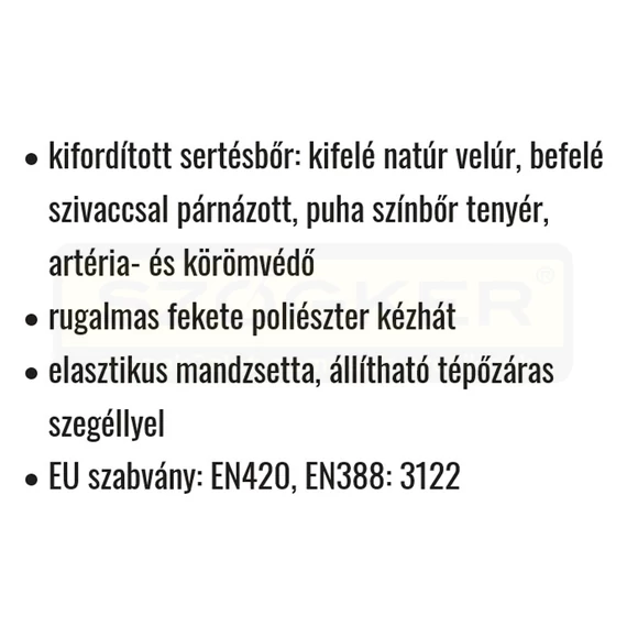 VÉDŐKESZTYŰ SOFŐR SERTÉSBŐR 10 NATÚR, FEKETE KÉZHÁT, TÉPŐZÁR COVERGUARD 910 UTOLSÓ DB-OK