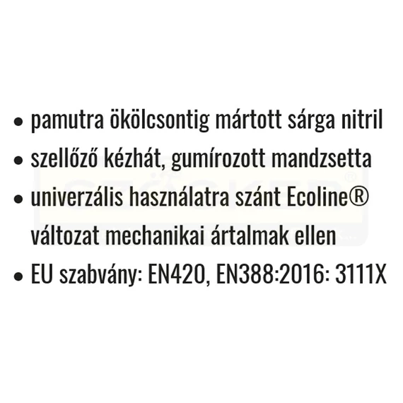 VÉDŐKESZTYŰ MÁRTOTT SÁRGA 8 NITRIL SZEKLLŐZŐ HÁTÚ COVERGUARD 9318