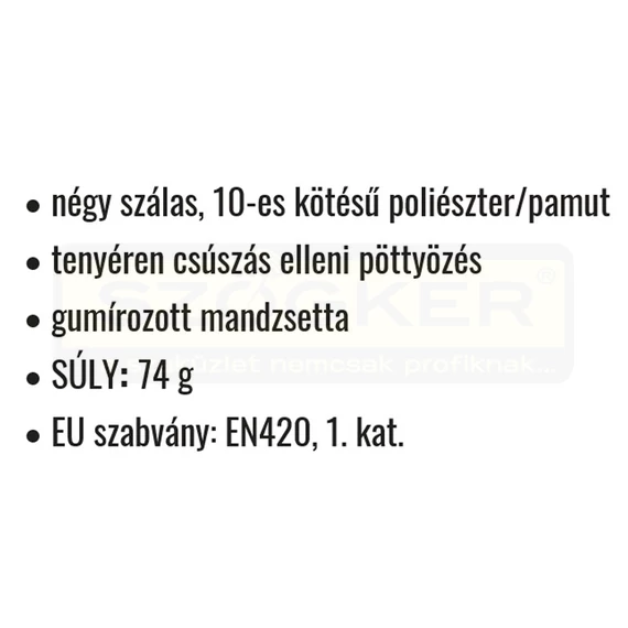 VÉDŐKESZTYŰ PAMUT KÖTÖTT FFI 9 KÉK PÖTTYÖS, CSÚSZÁSÁLLÓ COVERGUARD 4349