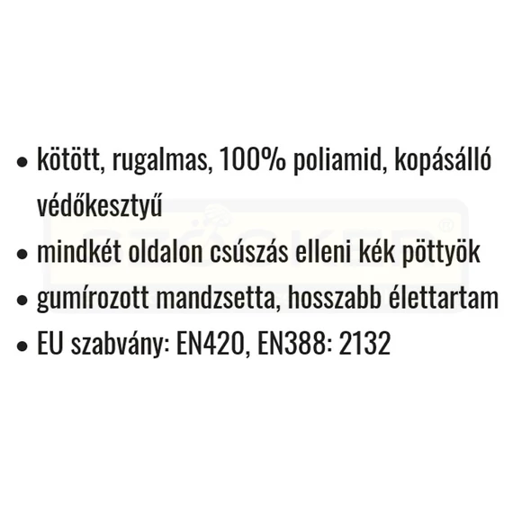 VÉDŐKESZTYŰ KÖTÖTT POLIAMID 9 KÉTOLDALT KÉK PÖTTYÖS, FFI COVERGUARD 4369