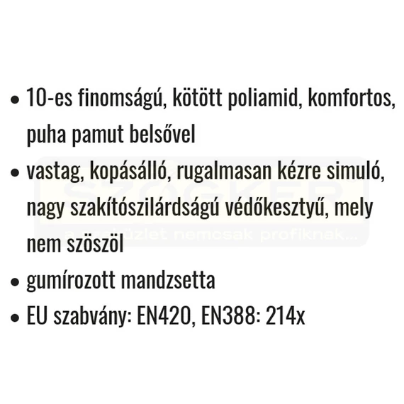 VÉDŐKESZTYŰ CÉRNA VASTAG KOPÁSÁLLÓ POLIPROP-PAMUT FÉRFI IMPORT 4389
