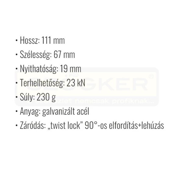 KARABÍNER 111*67*19mm EN362 HG. TWIST LOCK 23kN COVERGUARD 71111