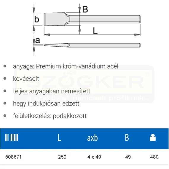 UNIOR 608671 BETONVÉSŐ LAPÁT 250mm SIMA 667/6A KÉK SZÍNŰ