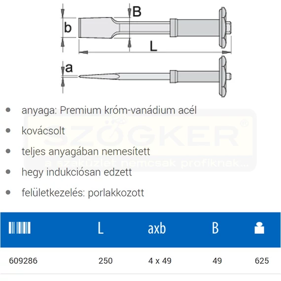 UNIOR 609286 BETONVÉSŐ LAPÁT 050mm KÉZVÉDŐS 667/6AHS KÉK-FEKETE SZÍNŰ