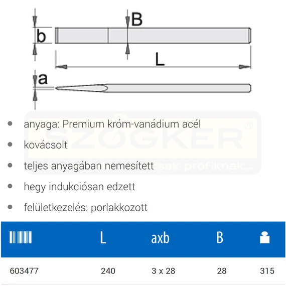 UNIOR 603477 BETONVÉSŐ LAPOS 240mm SIMA 666/6A KÉK SZÍNŰ