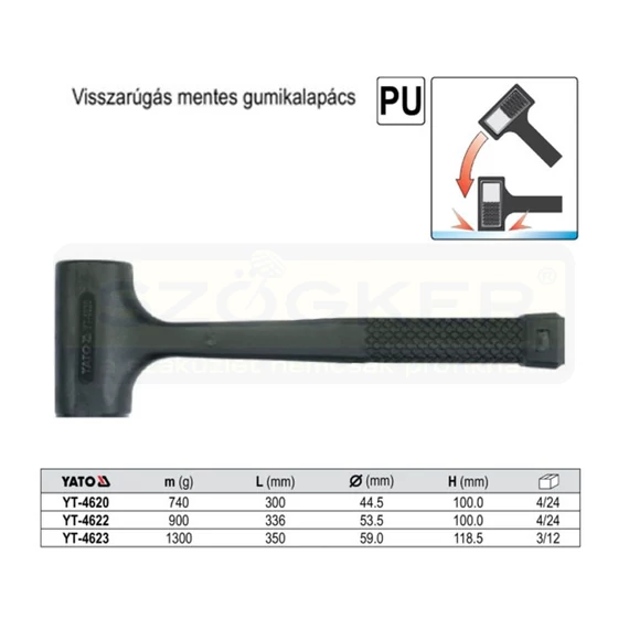 YATO 4622 SÖRÉTES GUMIKALAPÁCS 0,90kg NYELEZETT MŰNYAG NYÉLLEL