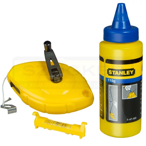 STANLEY 047443 KICSAPÓZSINÓR KÉSZLET MŰAG.30M +PORFESTÉK KÉK 115GR+VÍZMÉRTÉK
