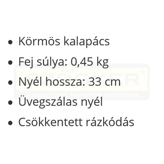 TRUPER MAR-16F KŐMŰVES KALAPÁCS 0.45KG SZEGHÚZÓVAL ÜVEGSZÁLAS NYÉLLEL