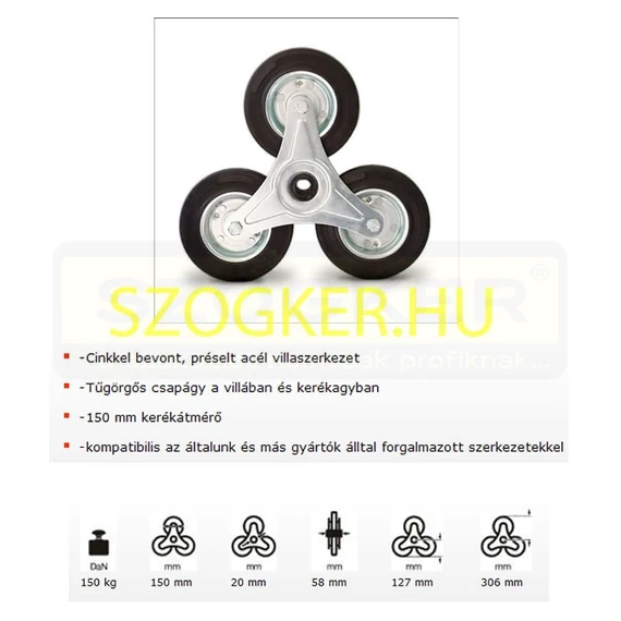 MOLNÁRKOCSIHOZ ALKATRÉSZ LÉPCSŐJÁRÓ KERÉK FEKETE MAGYAR 80STAR/150RB