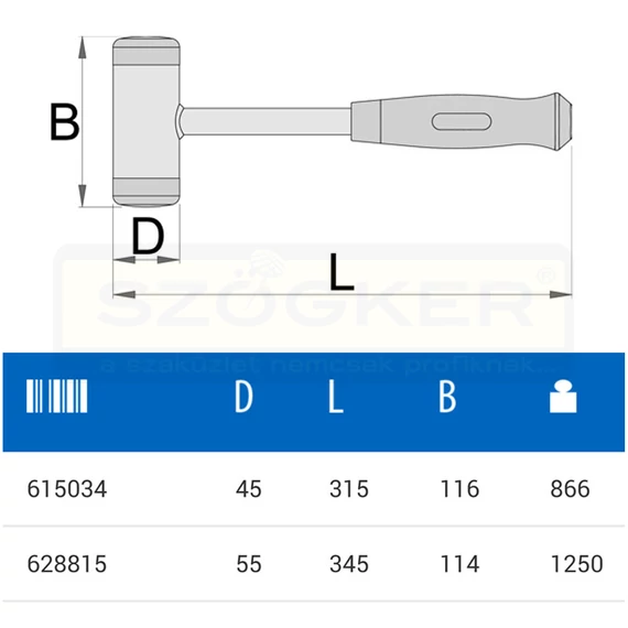 UNIOR 615034 KALAPÁCS ÜTÉSELNYELŐ D45 819A/950 KÉK