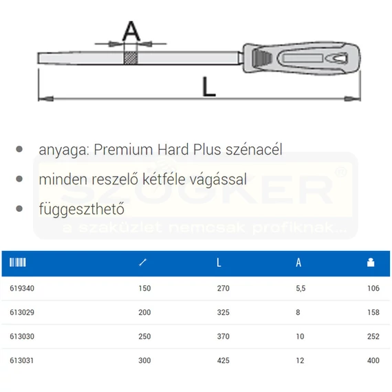 UNIOR 613030 MŰHELYRESZELŐ NÉGYZETES 250mm 765HB (ELŐ DURVA) NYELEZETT