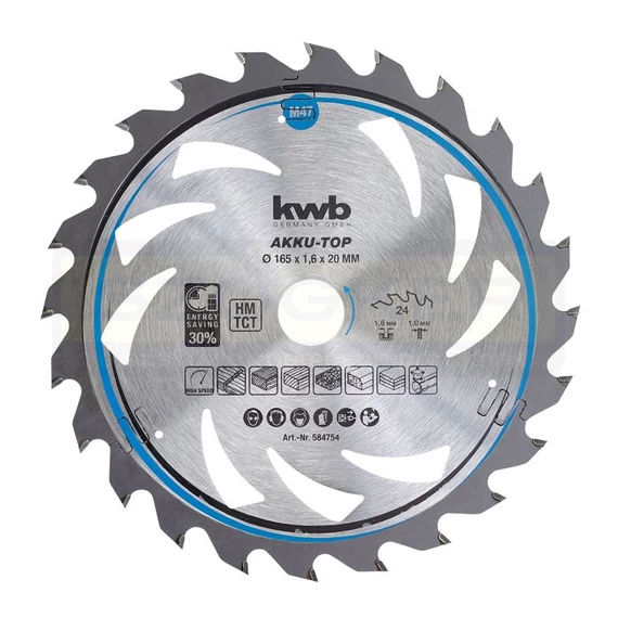 KÖRFŰRÉSZTÁRCSA D165*20/24F. FÁHOZ , PVC-HEZ AKKU-STOP KWB 49584754