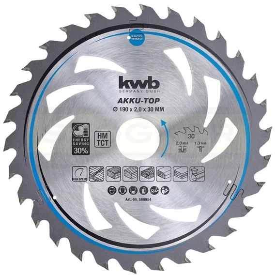 KÖRFŰRÉSZTÁRCSA D190*30/30F. FÁHOZ , PVC-HEZ AKKU-STOP KWB 49586954