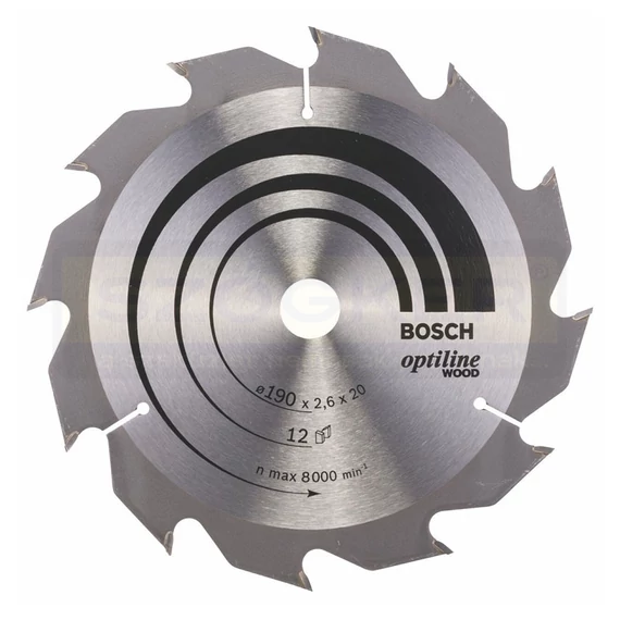BOSCH 2608641182 UTOLSÓ DARAB KÖRFŰRÉSZTÁRCSA D190*20/16/12F FÁHOZ STANDARD OPTILINE WOOD