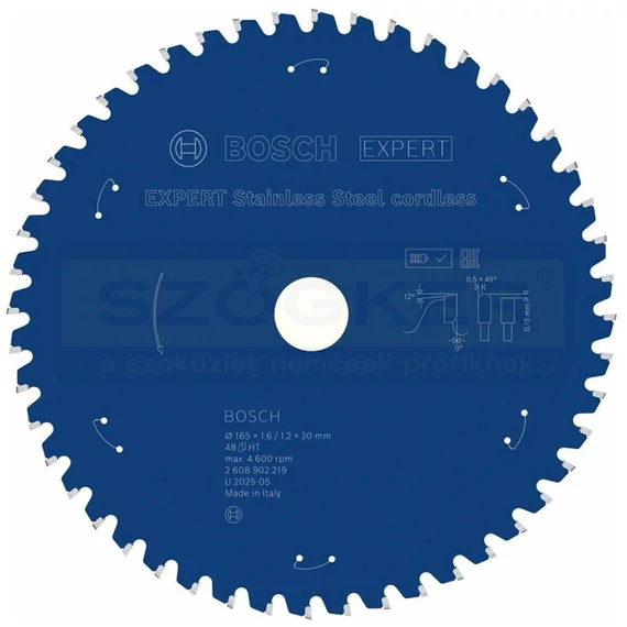 BOSCH 2608902219 KÖRFŰRÉSZTÁRCSA D165*20/48F. EXPERT STAINLESS STEEL(INOX)