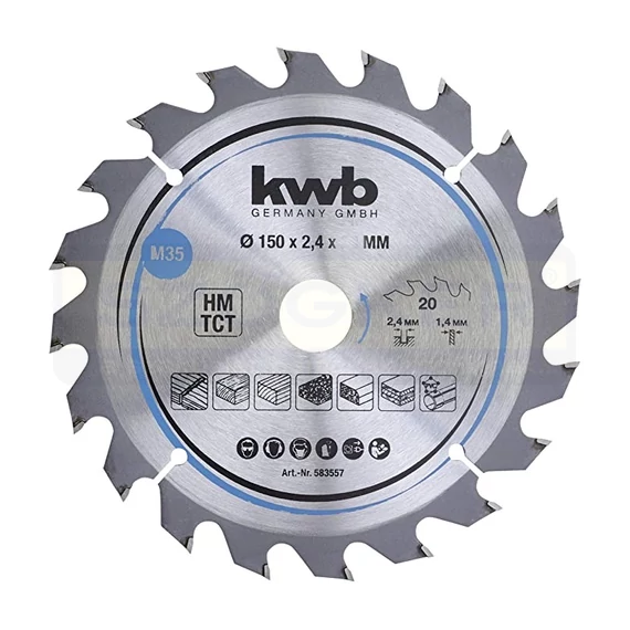 KÖRFŰRÉSZTÁRCSA D150*16/20F. M33 FÁHOZ, PVC-HEZ  HM TCT KWB 49583357