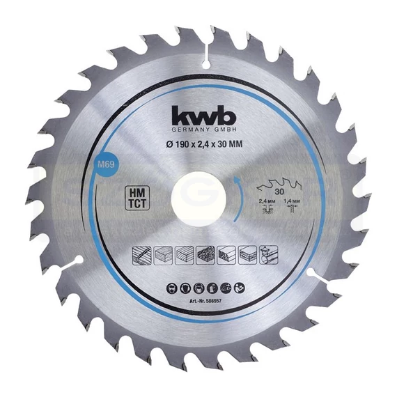KÖRFŰRÉSZTÁRCSA D190*30/30F. M45 FÁHOZ, PVC-HEZ - HM TCT KWB 49586957