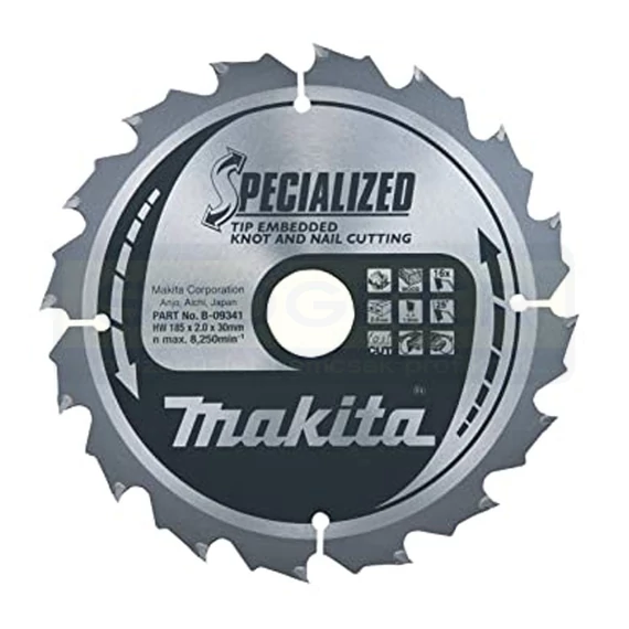 MAKITA B-09341 KÖRFŰRÉSZTÁRCSA D185*30/16F. FÁHOZ BETÉTFOGAZÁSSAL