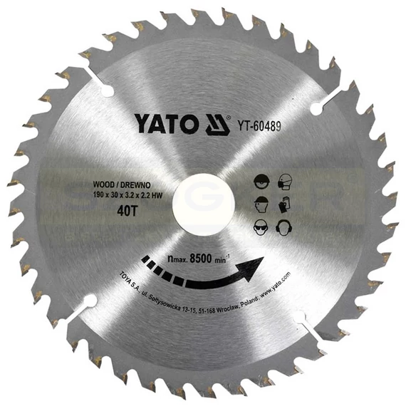 YATO 60489 KÖRFŰRÉSZTÁRCSA D190*30/40F FÁHOZ