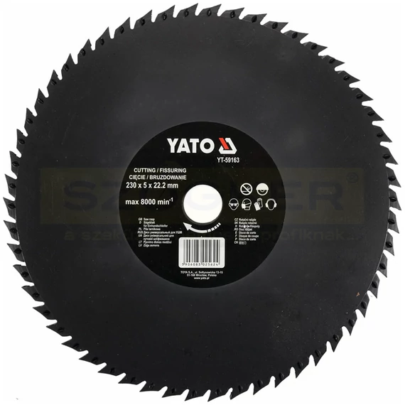 YATO 59163 UTOLSÓ DARAB KÖRFŰRÉSZTÁRCSA D230*22/54FOG FÁHOZ, PVCHEZ, GIPSZHEZ