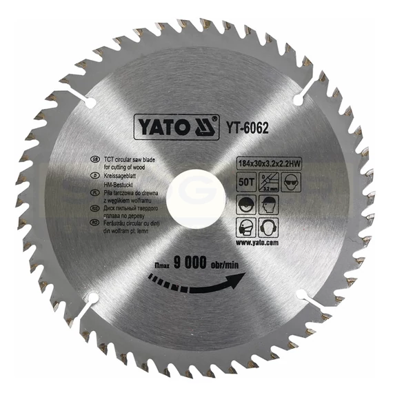 YATO 6062 KÖRFŰRÉSZTÁRCSA D184*30/50FOG FÁHOZ