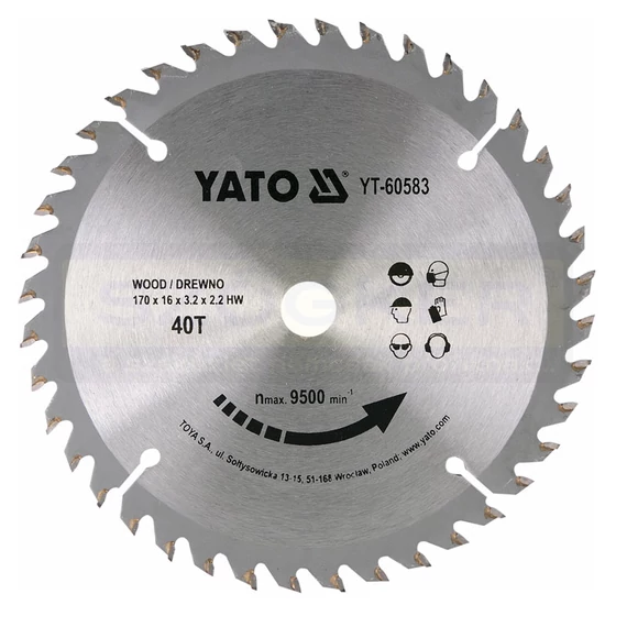 YATO 60583 KÖRFŰRÉSZTÁRCSA D170*16/40FOG FÁHOZ