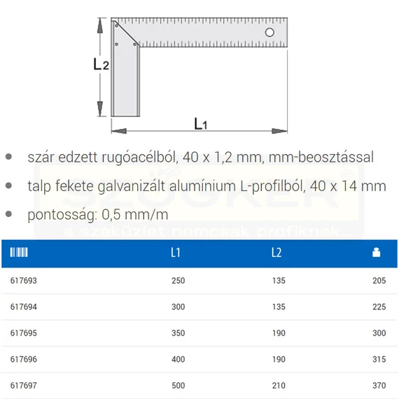 UNIOR 617697 DERÉKSZÖG ALU 500mm NATÚR-ELOX