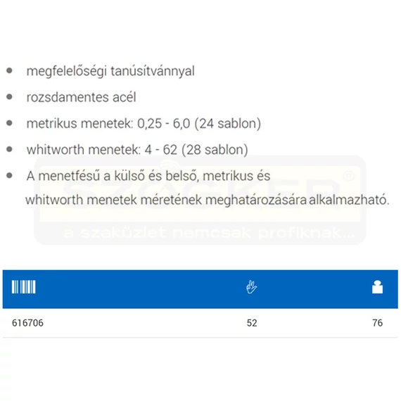 UNIOR 616706 MENETFÉSŰ KLT 52RÉSZES INOX 701A METRIKUS+WITHWORTH
