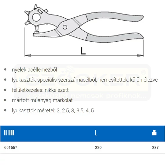 UNIOR 601557 BŐRLYUKASZTÓ-KIVÁGÓ 220mm 558/5P