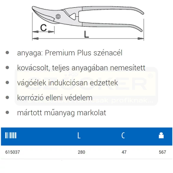 UNIOR 615037 LEMEZOLLÓ 280mm 563R/7PR JOBBOS