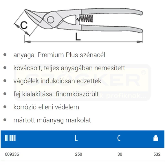 UNIOR 609336 LEMEZOLLÓ 250mm 568R/7P JOBBOS