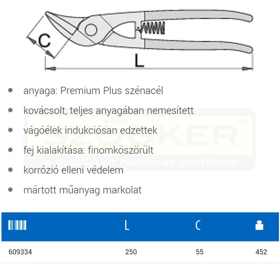 UNIOR 609334 LEMEZOLLÓ 250mm 569R/7P JOBBOS