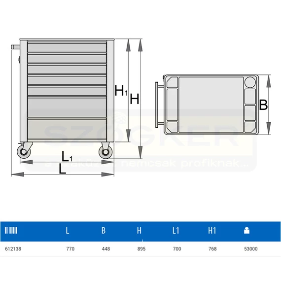 UNIOR 612138 SZERSZÁMKOCSI EUROSTYLE 940E4/1L 7FIÓKOS
