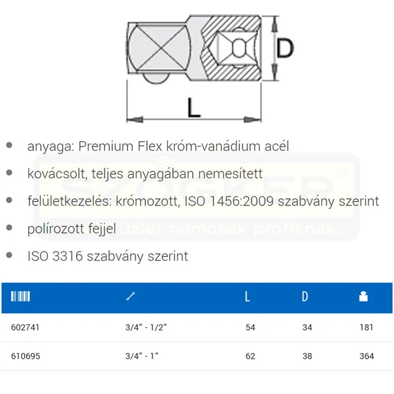 UNIOR 602741 DUGÓKULCS ÁTALAKÍTÓ 3/4c- 1/2c 197.7/1