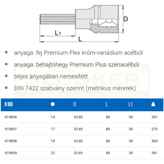 UNIOR 619836 DUGÓKULCS BEHAJTÓHEGY 3/4col 197/2AHX/M14