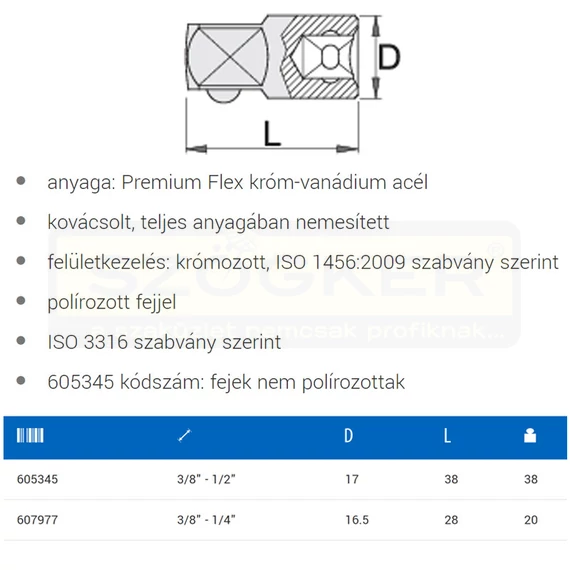 UNIOR 607977 DUGÓKULCS ÁTALAKÍTÓ 238.7/1 /3/8col- 1/4col