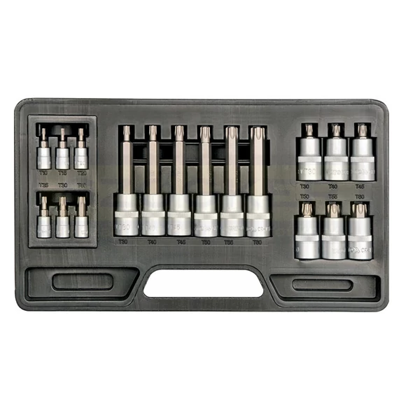YATO 7751 DUGÓKULCS BEHAJTÓ KÉSZLET TORX 18részes 1/2c, 1/4c