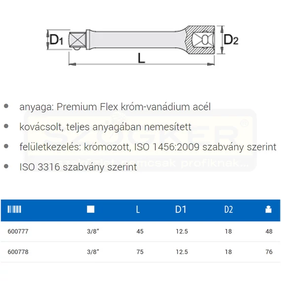 UNIOR 600778 TOLDÓSZÁR 3/8col 75mm 238.4/1 RÖVID-STANDARD