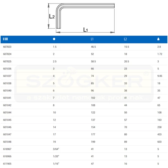 UNIOR 601037 IMBUSZKULCS SW 04 220/3 NORMÁL-L NIKKELEZETT